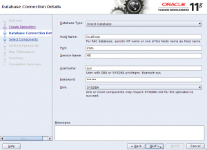 Repository Creation Utility - Step 2 of 7 : Database Connection Details