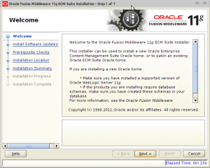 Oracle Fusion Middleware 11g ECM Suite Installation - Step 1 of 7