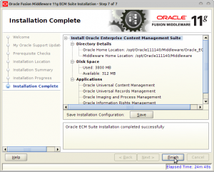 Oracle Fusion Middleware 11g ECM Suite Installation - Step 7 of 7