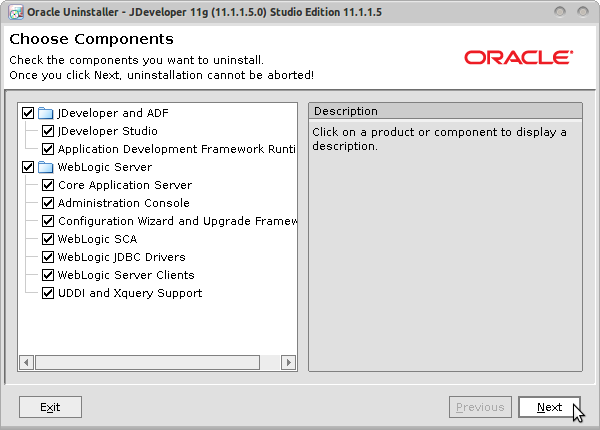 Oracle Uninstaller - JDeveloper 11g (11.1.1.5.0) Studio Edition 11.1.1.5-1