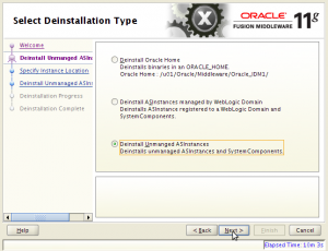 Oracle Fusion Middleware 11g Deinstallation - Step 2 of 7